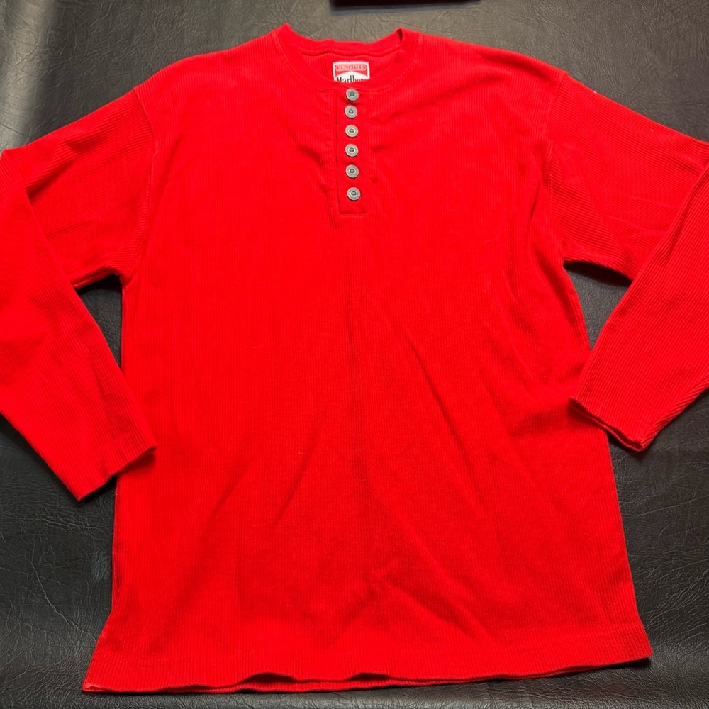 Vintage Marlboro Unlimited Red Thermal Henley USA Made Medium